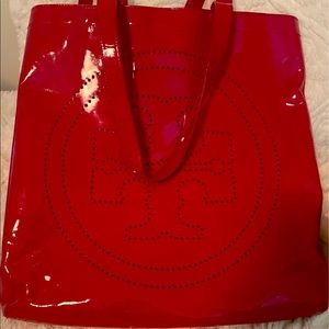 Tory Burch Fire Red Patent Leather Tote Bag